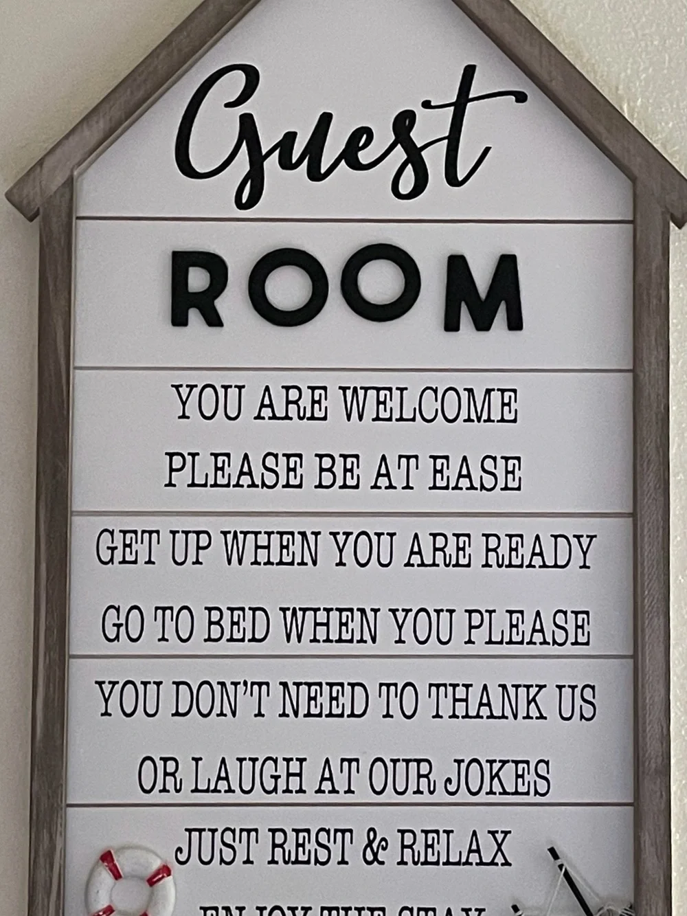11”-wide, 21”-tall Nautical-themed Framed Guest Room Quote Board